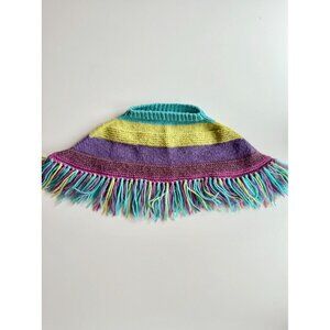Girls' Handmade Striped Fringed Poncho, One Size